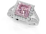 Princess Cut Halo Pavé Engagement Ring Setting for a Fancy Pink Lab-Grown Diamond | Narrow Split Shank | White Gold