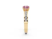 Fancy Pink Cushion Cut Diamond Solitaire Ring Set in Yellow gold with Channel-Set Band and Prong Setting