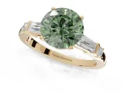 Round Tapered Baguette Engagement Ring Setting for a Fancy Green Lab-Grown Diamond | Yellow Gold