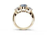 Round Three Stone Engagement Ring Setting for a Fancy Blue Lab-Grown Diamond | Tapered Pave Band | Yellow Gold
