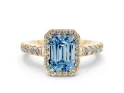 Emerald Cut Halo Pavé Engagement Ring Setting for a Fancy Blue Lab-Grown Diamond | Yellow Gold