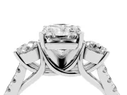 Three-Stone Radiant Cut Diamond Pavé Band Ring Set in Silver with Prong-Set Trio
