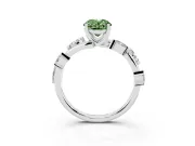 Fancy Green Oval Cut Diamond Solitaire Ring Set in White gold with Twisted Marquise Accent Band