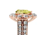 Fancy Yellow Pear Cut Diamond Halo Engagement Ring Set in Rose gold with Split Shank and Prong Setting