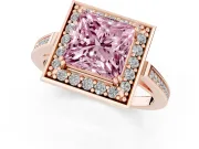 Princess Cut Halo Engagement Ring Setting for a Fancy Pink Lab-Grown Diamond | Polished Halo Rim | Rose Gold