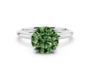Fancy Green Round Cut Diamond Solitaire Engagement Ring Set in Silver with Prong Setting and Polished Band
