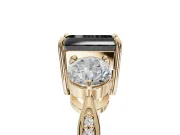 Emerald Cut Three Stone Engagement Ring Setting for a Black Center | Tapered Pavé Band | Yellow Gold