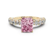 Radiant Cut Shared Prong Engagement Ring Setting for a Fancy Pink Lab-Grown Diamond | Yellow Gold