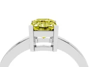 Fancy Yellow Emerald Cut Diamond Solitaire Ring Set in Silver with Prong Head and Smooth Polished Band