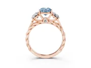 Fancy Blue Oval Cut Diamond Three-Stone Ring Set in Rose gold with Braided Band