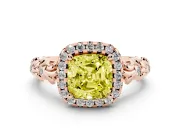 Cushion Cut Leaf Halo Engagement Ring Setting for a Fancy Yellow Lab-Grown Diamond | Bezel Accents | Rose Gold