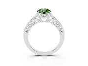 Fancy Green Round Cut Diamond Halo Ring Set in Silver with Channel Set Band and Prong Setting