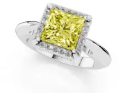 Fancy Yellow Princess Cut Diamond Halo Engagement Ring Set in Silver with Plain Split Shank and Prong Setting