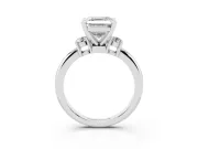 Three-Stone Asscher Cut Diamond Ring Set in White gold with Prong Setting and Plain Band