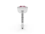 Fancy Pink Asscher Cut Diamond Halo Ring Set in Silver with Pavé Band and Milgrain-Edged Prongs
