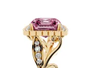 Asscher Cut Leaf Halo Engagement Ring Setting for a Fancy Pink Lab-Grown Diamond | Yellow Gold