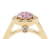 Fancy Pink Pear Cut Diamond Halo Solitaire Ring Set in Yellow gold with Pavé Band and Bezel Setting