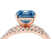 Fancy Blue Asscher Cut Diamond Solitaire Twist Band Ring Set in Rose gold with Pavé Setting and Prong Head