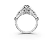 Fancy Black Pear Cut Diamond Vintage-Inspired Milgrain Ring Set in White gold with Accent Split Shank