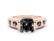 Fancy Black Cushion Cut Diamond Channel-Set Band Ring Set in Rose gold with Bezel Prong Setting