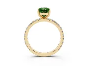 Fancy Green Radiant Cut Diamond Pavé Solitaire Ring Set in Yellow gold with Round Band and Prong Setting
