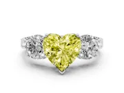 Fancy Yellow Heart Cut Diamond Three-Stone Ring Set in Silver with Milgrain Band