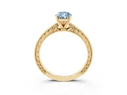 Fancy Blue Pear Cut Diamond Solitaire Milgrain Engraved Band Set in Yellow gold with Prong Setting