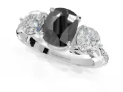 Cushion Cut Three Stone Engagement Ring Setting for a Black Center | Tapered Pavé Band | Platinum