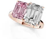 Fancy Pink Emerald Cut and Emerald Cut Toi Moi Ring Set in Rose gold with Prong Setting