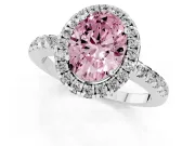 Oval Halo Engagement Ring Setting for a Fancy Pink Lab-Grown Diamond | Pavé Band | Sterling Silver