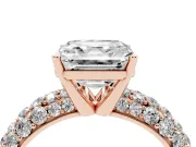 Asscher Cut Multi Row Pave Solitaire Engagement Ring Setting | Domed Shoulders | Rose Gold