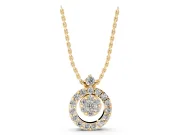Round Lab-Grown Diamond Offset Cluster Circle Pendant | Pavé Outline | Yellow Gold