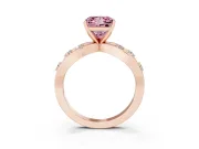 Fancy Pink Princess Cut Diamond Solitaire Ring Set in Rose gold with Side Stones on Criss-Cross Band and Prong Setting