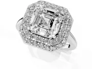 Asscher Cut Diamond Halo Engagement Ring Set in Silver with Solitaire Band and Prong Setting