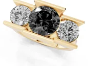 Round Channel-Set Three Stone Engagement Ring Setting for a Black Center | Yellow Gold