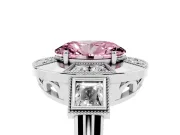 Fancy Pink Oval Cut Diamond Milgrain Halo Ring Set in White gold with Split Shank