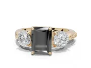 Radiant Cut Three Stone Engagement Ring Setting for a Black Center | Tapered Pavé Band | Yellow Gold