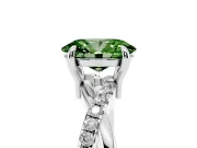 Fancy Green Oval Cut Diamond Twist Band Solitaire Set in White gold with Pavé Accents and Prong Setting