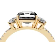 Asscher Cut Three Stone Engagement Ring Setting for a Black Center | Pavé Shoulders | Yellow Gold