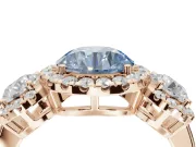 Round Three Stone Halo Engagement Ring Setting for a Fancy Blue Lab-Grown Diamond | Rose Gold