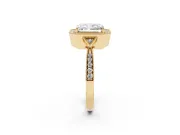 Radiant Cut Diamond Halo Engagement Ring Set in Yellow gold with Milgrain Pavé Band