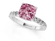 Fancy Pink Cushion Cut Diamond Pavé Band Solitaire Set in Silver with Prong Setting