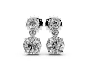 Round Lab-Grown Diamond Two Stone Drop Earrings | Bezel Accent Link | Platinum