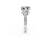 Oval Three Stone Engagement Ring Setting for a Fancy Green Lab-Grown Diamond | Tapered Pave Band | Platinum