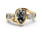 Pear-Shaped Bezel Bypass Engagement Ring Setting for a Black Center | Yellow Gold
