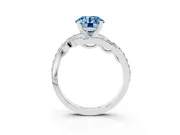 Fancy Blue Round Cut Diamond Solitaire Ring Set in Platinum with Pavé Twist Band and Secure Prong Setting