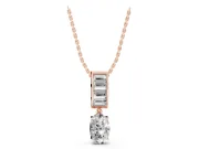Oval and Baguette Lab-Grown Diamond Drop Pendant Necklace | Channel-Set Bail | Rose Gold
