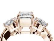 Emerald Cut Three Stone Engagement Ring Setting | Tapered Pave Band | Rose Gold