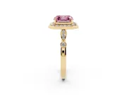 Asscher Cut Halo Engagement Ring Setting for a Fancy Pink Lab-Grown Diamond | Bezel Station Shoulders | Yellow Gold