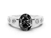 Oval Tension Style Engagement Ring Setting for a Black Center | Flush Set Accents | Sterling Silver